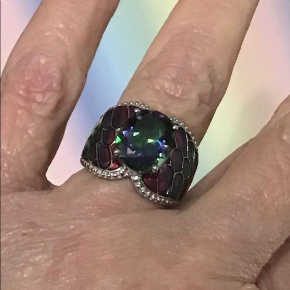 Sterling Silver‎ Mystic Topaz Ring with Italian Enamel - Picture 2 of 12